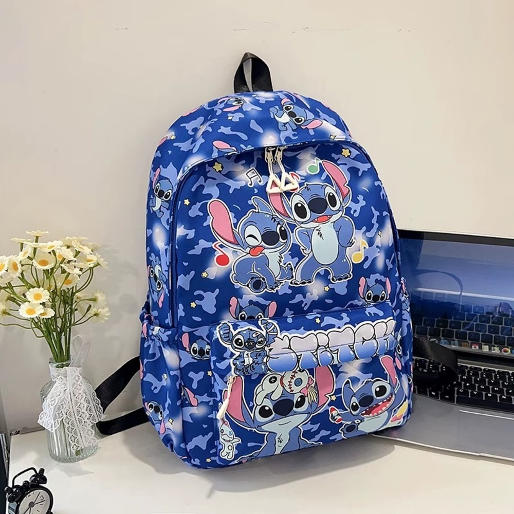 17" Blue Cartoon Stich Backpack Kids School Bag Character Print Bookbag New